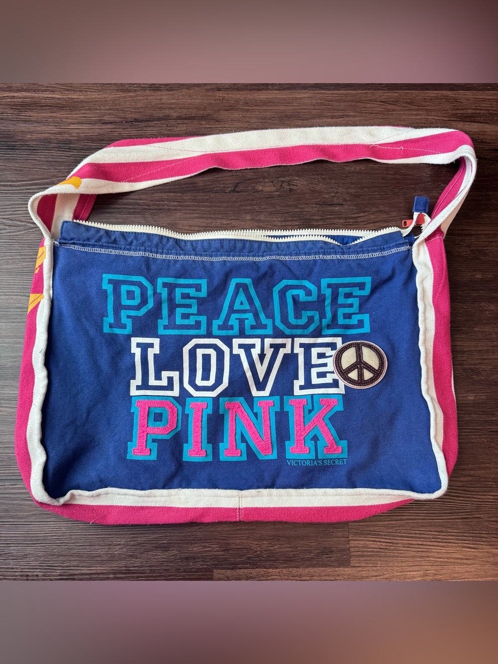 Victoria's Secret PINK Messenger Bag Vintage Y2K "Peace Love Pink" Canvas Tote